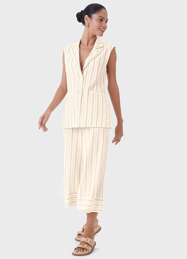 Malwee - Colete Alfaiaria Alongado Listrado Off White 3