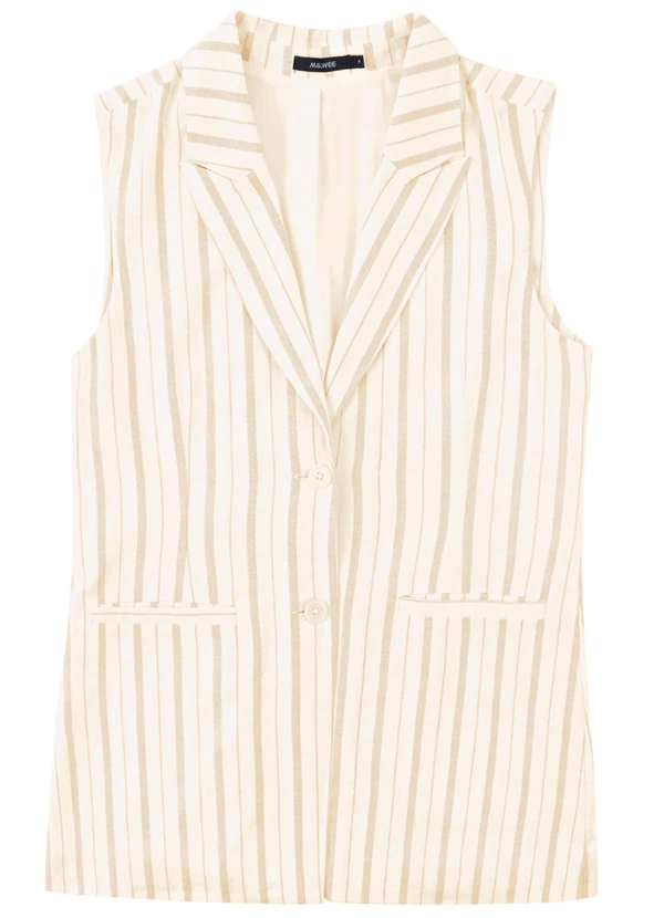 Malwee - Colete Alfaiaria Alongado Listrado Off White 4