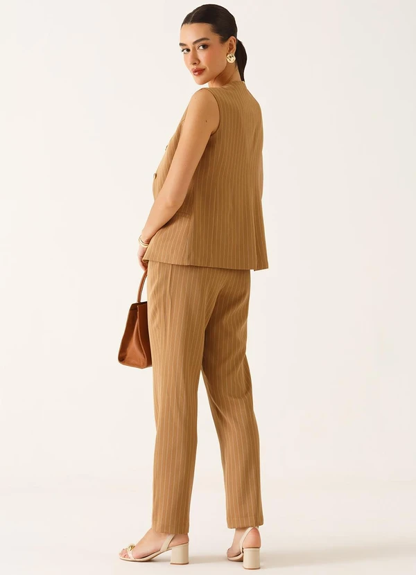 Principessa - Colete Alfaiataria Intermediário em Viscose Listrada Camel Tina 2