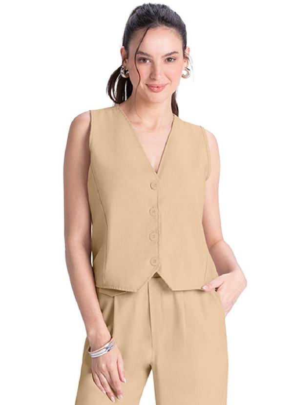 Rezzato - Colete Alfaiataria Botões Feminino Bege