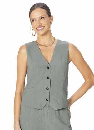 Malwee - Colete Alfataria em Viscolinho Cinza Mescla - MALWEE