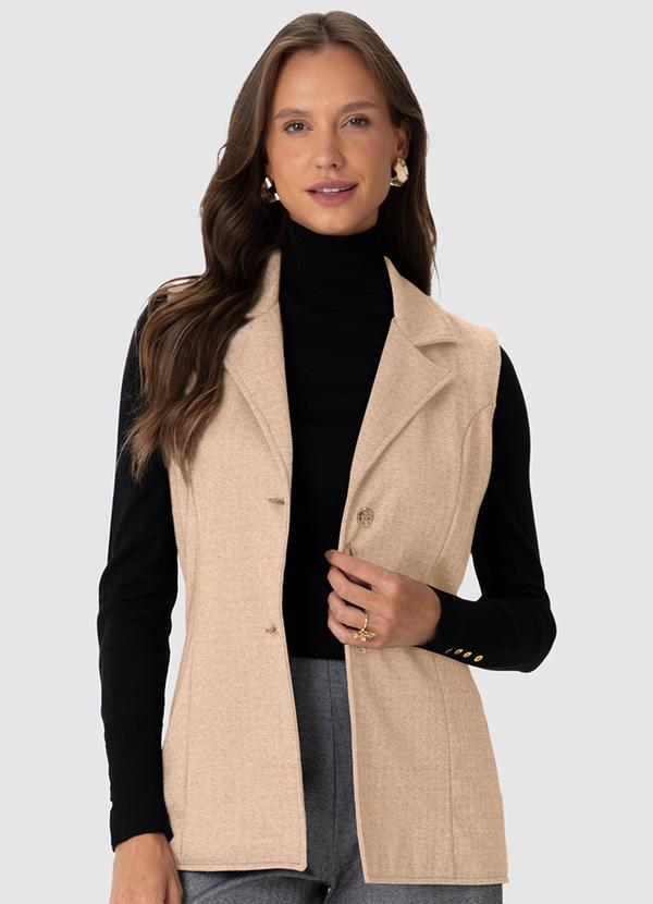 Malwee - Colete Alongado Alfaiataria em Malha Bege