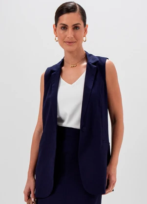 Principessa - Colete Alongado com Cinto Faixa Azul Marinho Iasmine - PRINCIPESSA