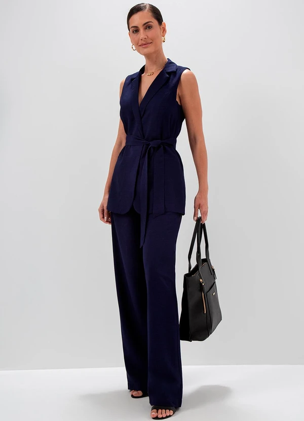 Principessa - Colete Alongado com Cinto Faixa Azul Marinho Iasmine 3