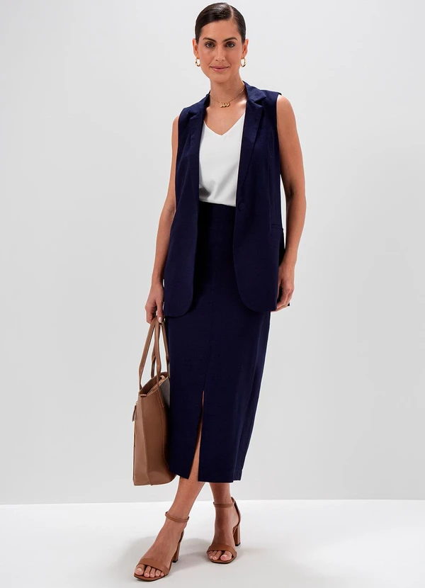 Principessa - Colete Alongado com Cinto Faixa Azul Marinho Iasmine 5