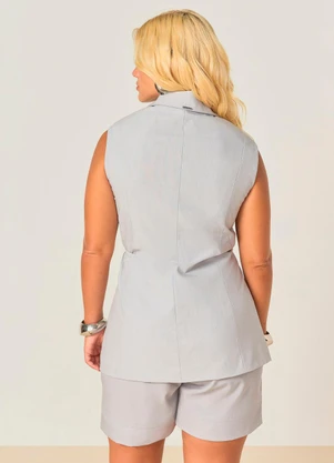 Elegance - Colete Alongado com Amarração Cintura Cinza - ELEGANCE