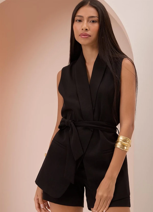 Lunender - Colete Alongado com Faixa Preto 5