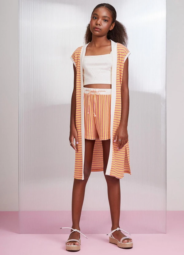 I Am - Colete Alongado com Listras Laranja 2