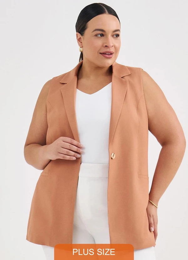 Principessa - Colete Alongado de Alfaiataria em Viscose Camel Crislene 6