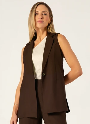 Principessa - Colete Alongado de Alfaiataria em Viscose Marrom Crislene - PRINCIPESSA