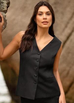 Principessa - Colete Intermediário de Alfaiataria Preto Liciane - PRINCIPESSA