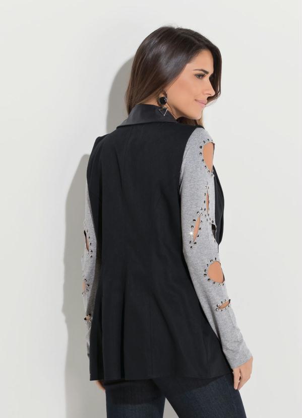 Quintess - Colete Alongado Quintess Preto com Pala 2