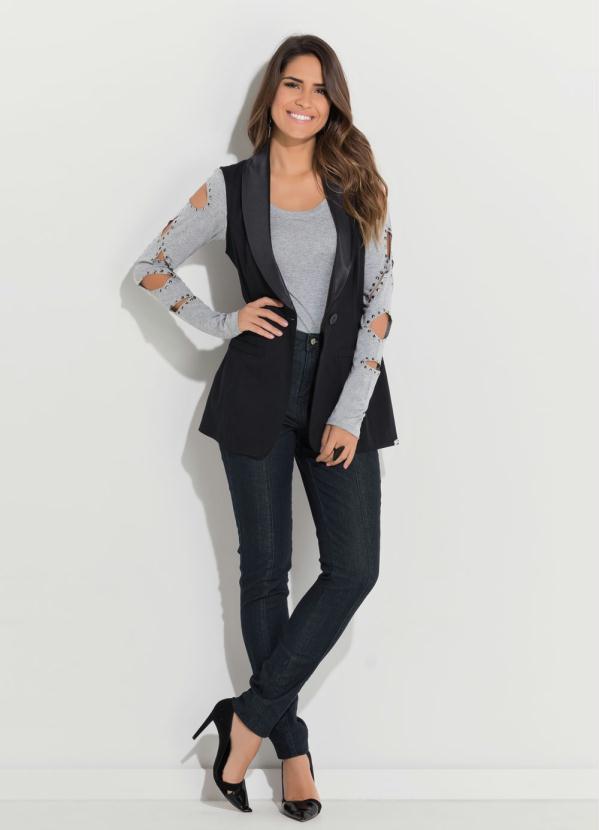 Quintess - Colete Alongado Quintess Preto com Pala 3