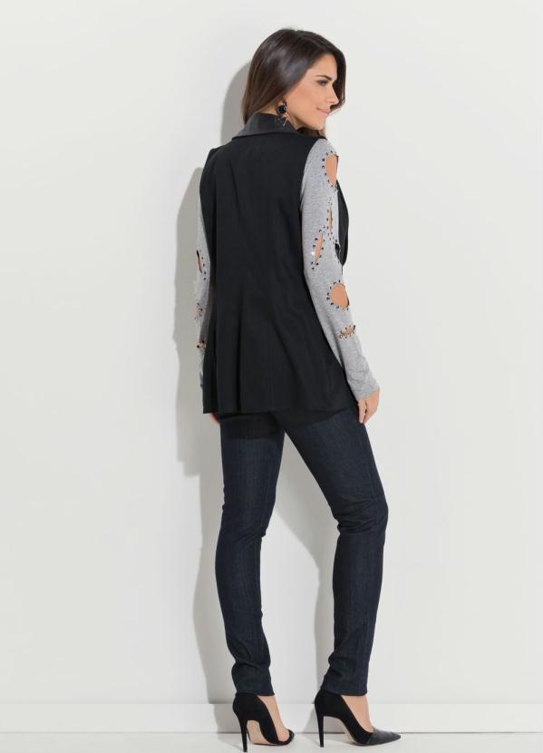 Quintess - Colete Alongado Quintess Preto com Pala 4