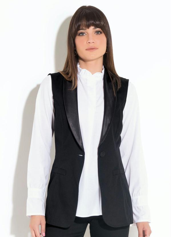 Quintess - Colete Alongado Quintess Preto com Pala 6