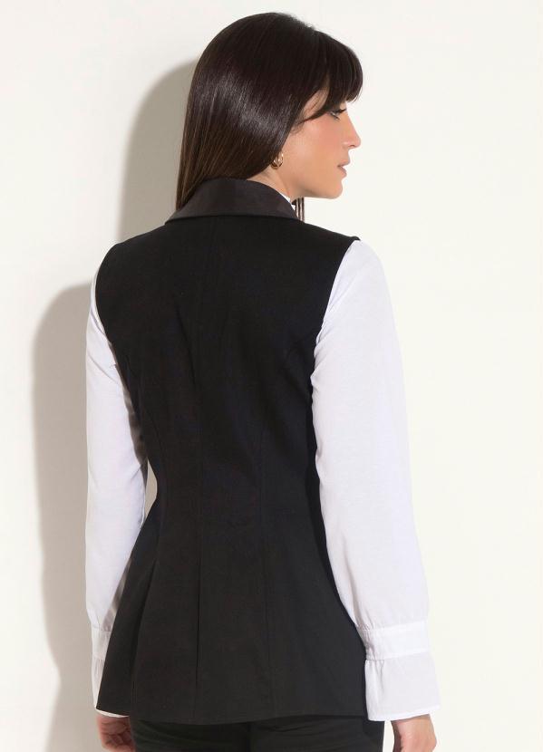 Quintess - Colete Alongado Quintess Preto com Pala 7