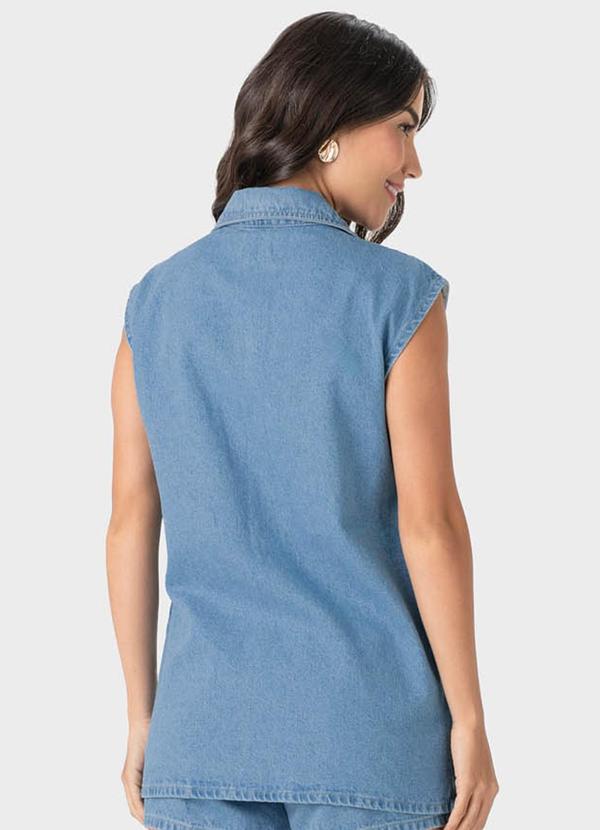 Malwee - Colete Azul Claro Feminino Alongado em Jeans 2