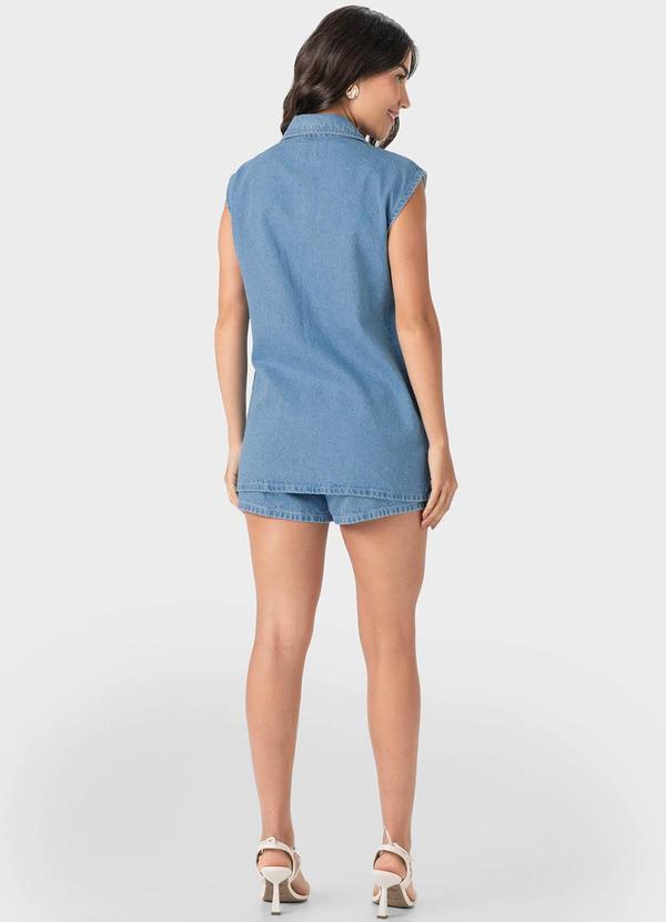 Malwee - Colete Azul Claro Feminino Alongado em Jeans 4