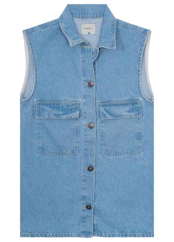 Malwee - Colete Azul Claro Feminino Alongado em Jeans 5
