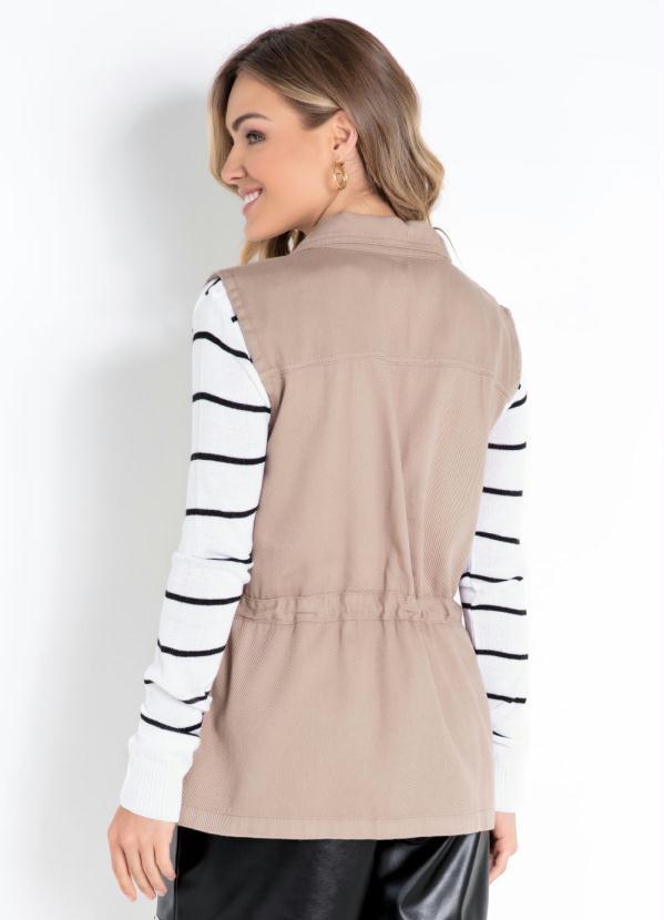 Quintess - Colete Caqui com Bolsos e Amarração Frontal 2