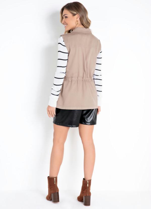 Quintess - Colete Caqui com Bolsos e Amarração Frontal 4