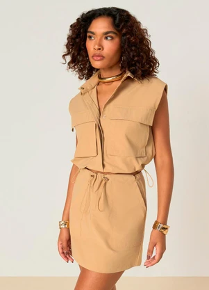 Elegance - Colete com Bolsos Cargo e Elástico Barra Bege - ELEGANCE