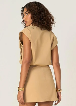 Elegance - Colete com Bolsos Cargo e Elástico Barra Bege - ELEGANCE