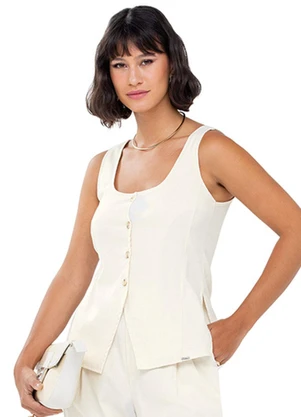Outlet - Colete com Botões Adulto Feminino Branco - OUTLET