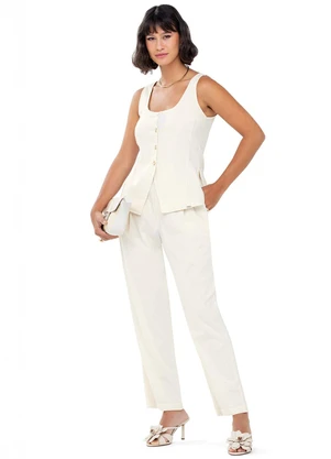 Outlet - Colete com Botões Adulto Feminino Branco - OUTLET