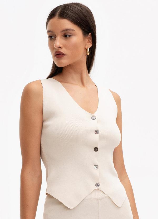 Principessa - Colete Curto de Tricot com Botões Eneide Bege 1