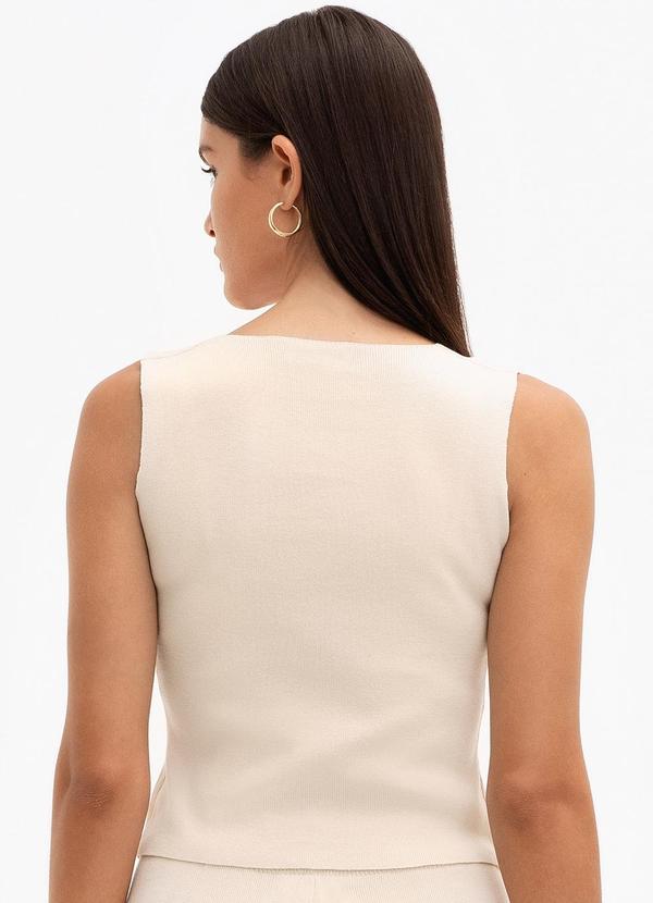 Principessa - Colete Curto de Tricot com Botões Eneide Bege 2