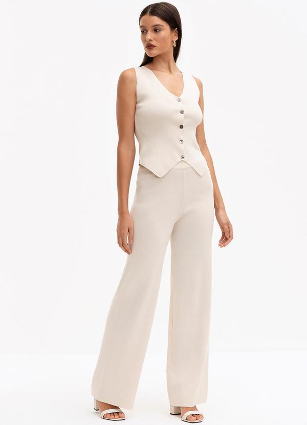 Principessa - Colete Curto de Tricot com Botões Eneide Bege 3