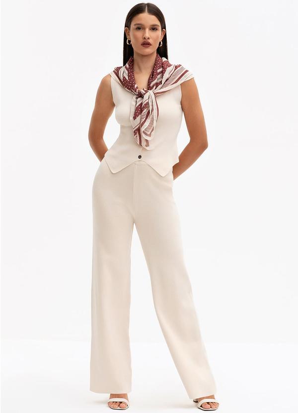 Principessa - Colete Curto de Tricot com Botões Eneide Bege 5