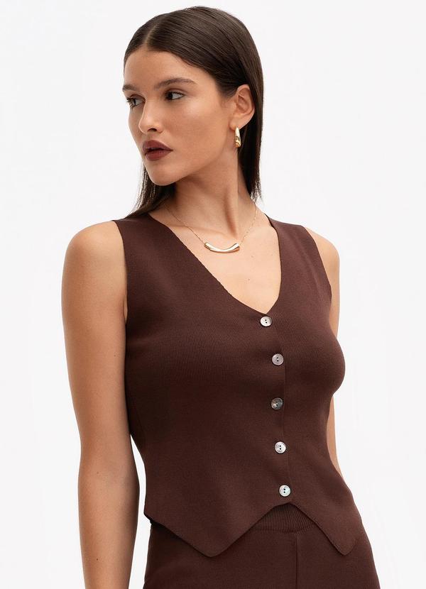Principessa - Colete Curto de Tricot com Botões Eneide Marrom