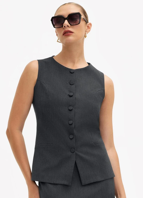 Principessa - Colete Intermediário de Alfaiataria Mescla Escuro Andreia