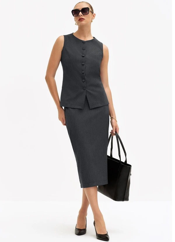 Principessa - Colete Intermediário de Alfaiataria Mescla Escuro Andreia 3