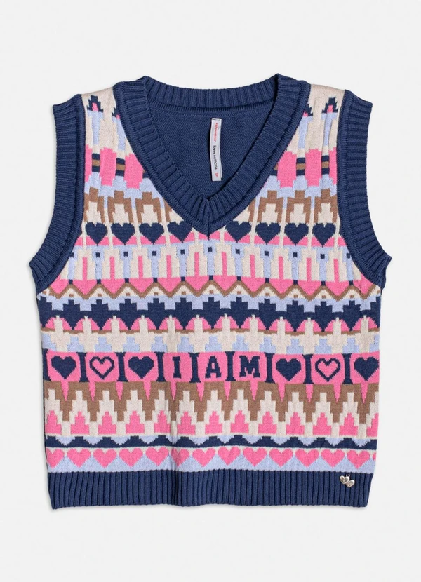 Authoria - Colete de Tricot Colorido Azul