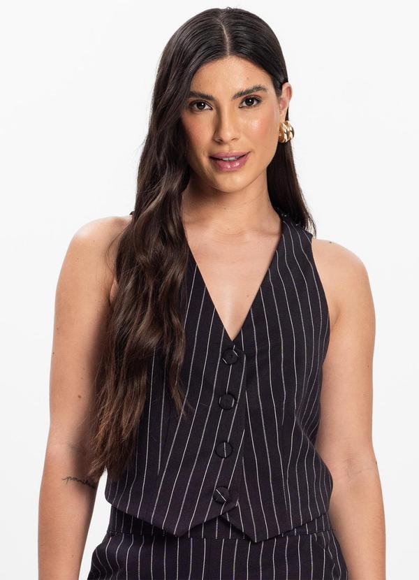 Rovitex - Colete em Alfaiataria Risca de Giz Preto 1