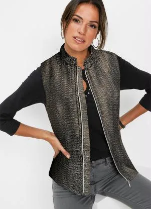 bonprix - Colete em Tweed Preto e Dourado - BONPRIX