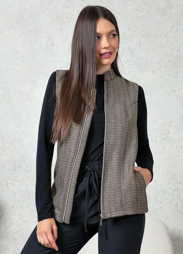 bonprix - Colete em Tweed Preto e Dourado