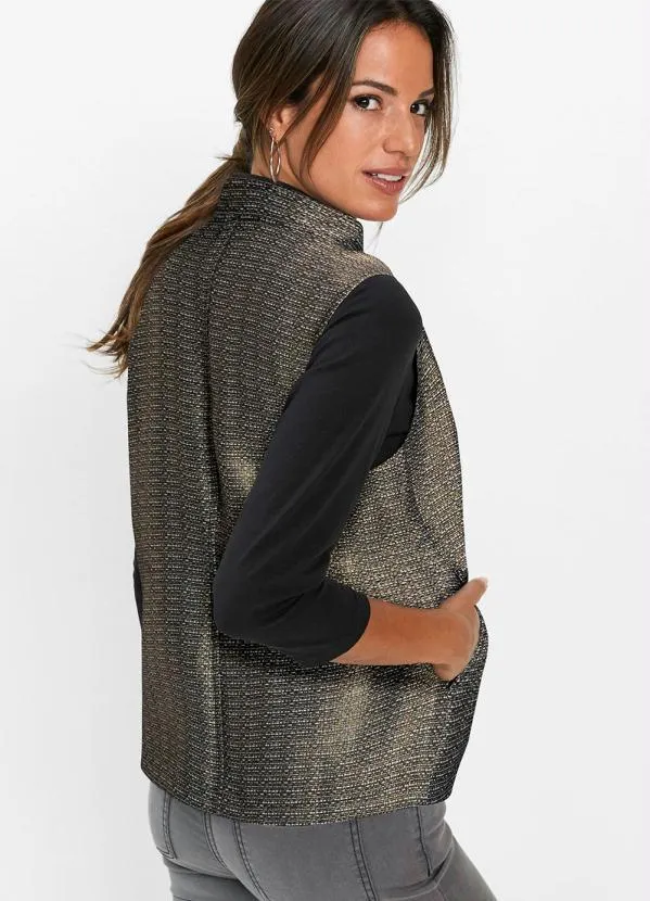 bonprix - Colete em Tweed Preto e Dourado 3