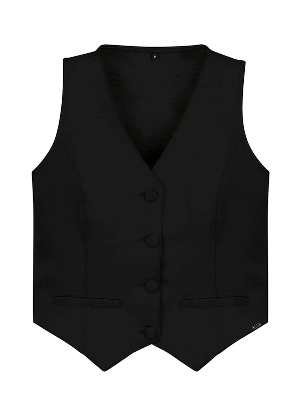 Marialícia - Colete Feminino Alfaiataria Linho Preto 3