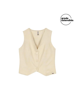Marialícia - Colete Feminino Alfaiataria Veludo Bege - MARIALÍCIA