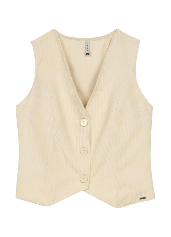 Marialícia - Colete Feminino Alfaiataria Veludo Bege 2