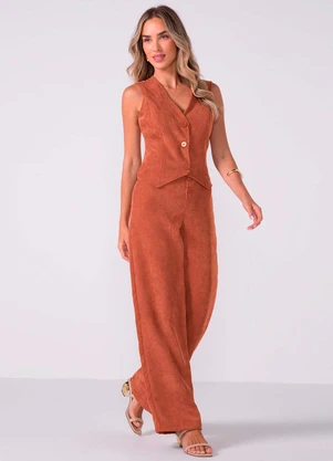 Marialícia - Colete Feminino Alfaiataria Veludo Marrom - MARIALÍCIA