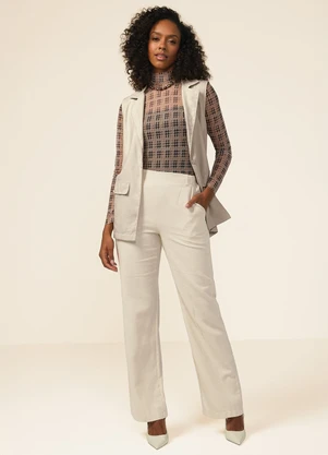 Marialícia - Colete Feminino Alongado Flanelado Bege - MARIALÍCIA