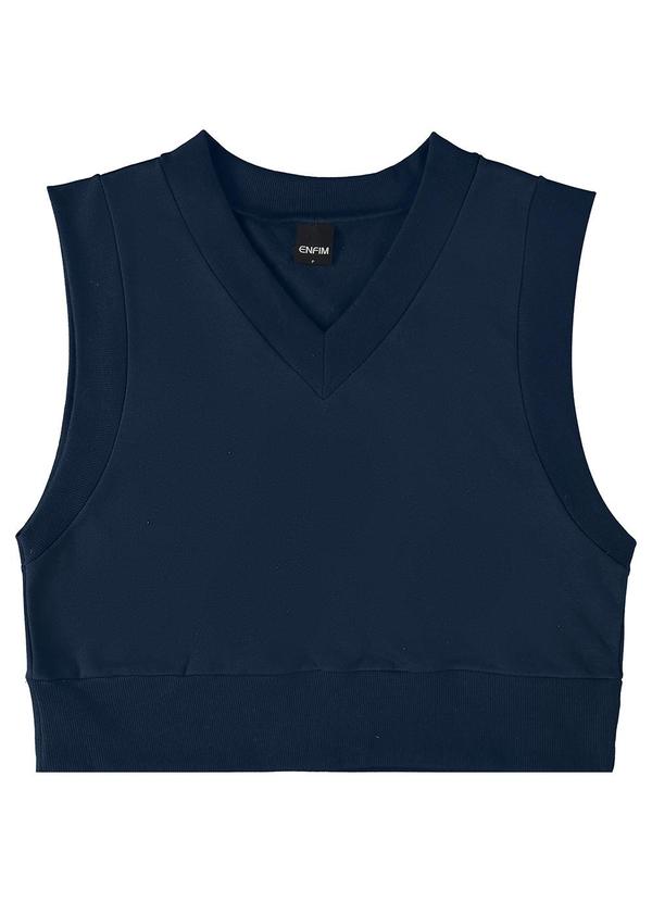 Enfim - Colete Feminino Cropped em Moletom Azul