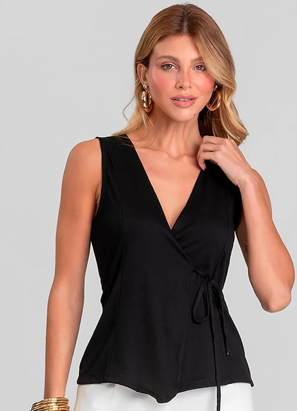 Dianna - Colete Feminino em Malha Visco Maquinetada Preto