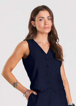 Dianna - Colete Feminino em Tecido Alfaiataria Azul - DIANNA