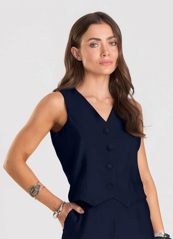 Dianna - Colete Feminino em Tecido Alfaiataria Azul
